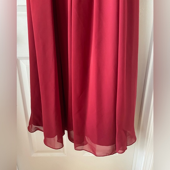 Azazie A-Line V-Neck Long Sleeve Chiffon Dress, in Pomegranate, Azazie Norah - Picture 7 of 7